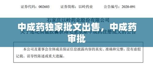 中成藥獨家批文出售，中成藥 審批 