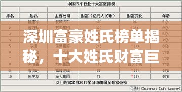 深圳富豪姓氏榜單揭秘，十大姓氏財富巨頭排行榜